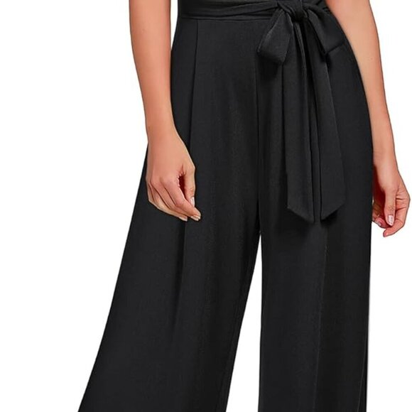 Women's Sleeveless Jumpsuit Polyester Ruched V Neck Wide Leg Pockets